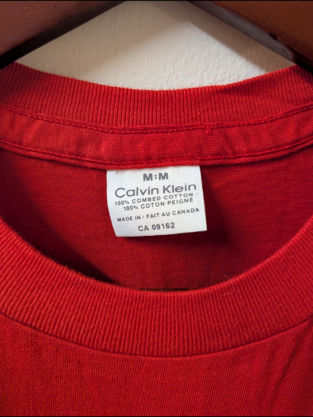 Calvin Klein Red Single Stitch Blank Tee Size Med Made In Canada